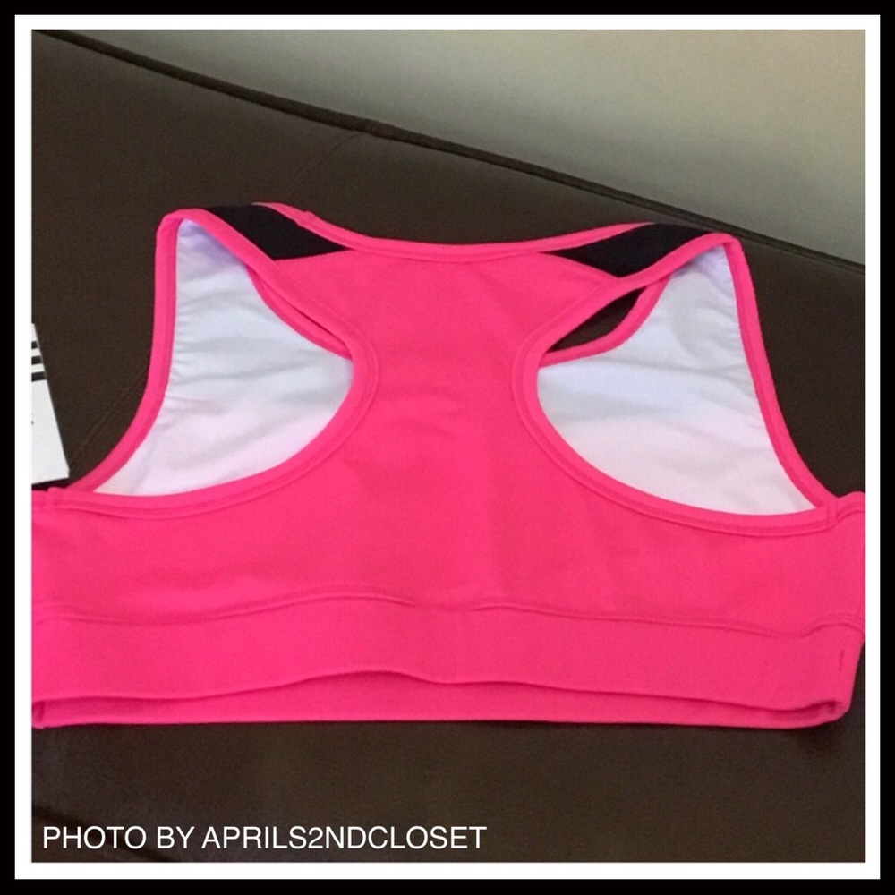 ADIDAS SPORT TANK ATHLETIC BLACK & PINK GYM SPORTS BRA CROPPED TANK - Picture 7 of 8